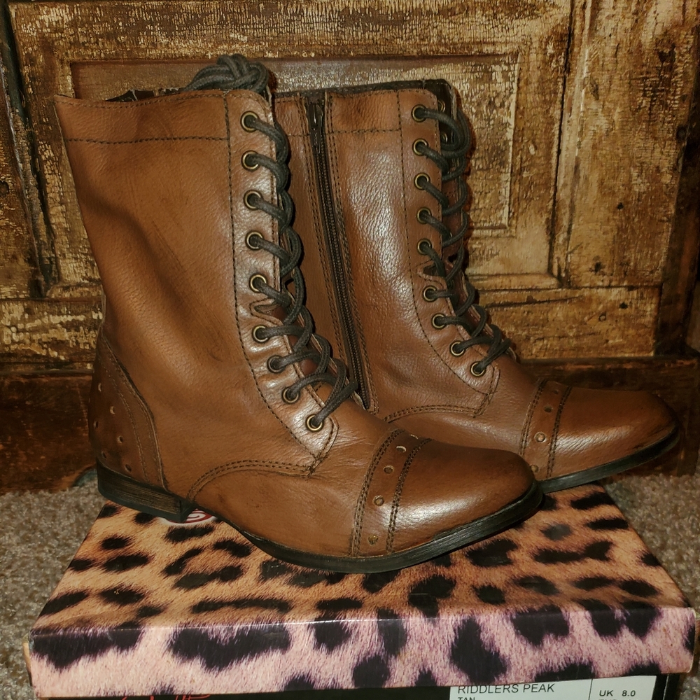 Naughty Monkey Tan Riddlers Peak Combat Boots/Booties